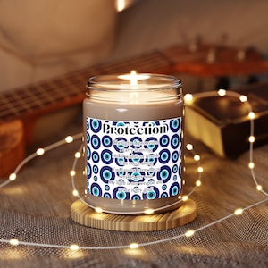 Evil Eye Protection Scented Candle 9 oz, White Soy Candle for Positive Vibes,Home Protection Candles, Witchy Gifts,Altar Candles,Witchy Gift