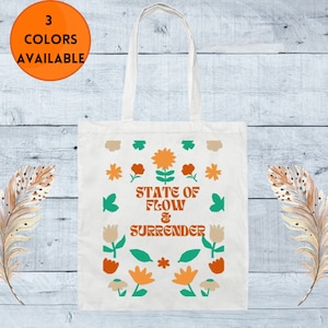 State of Flow & Surrender Canvas Tote Bag,Gifts for Law of Attraction and Spiritual Baddies,Affirmations Tote Bag for Friends,Positivity Bag