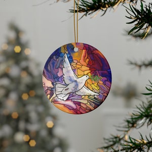 White Dove Christmas 2023 Ornament,Round Ceramic Xmas Decoration,Holiday Gift Idea,Heirloom Keepsake,Gift Exchange,Xmas Tree Faith Decor