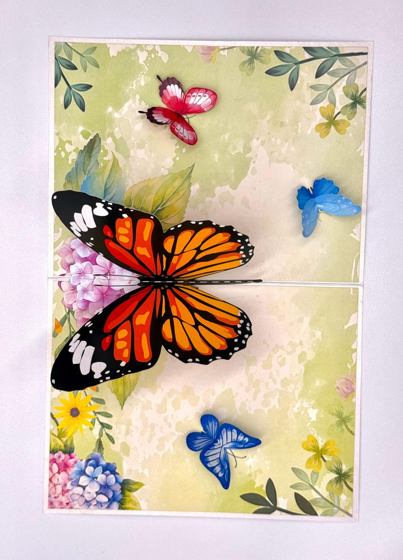 Butterflies Attracting Hydrangea Flowers Happy Birthday 3D Pop up Card ...
