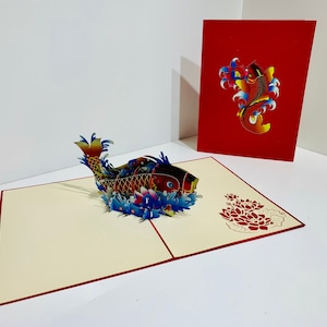 Red Koi Japanese Fish Card - Created by Origami Pop Cards Sydney Australia -3D Paper Pop Up Cards - OrigamiPopCards.com Hand Made With Love