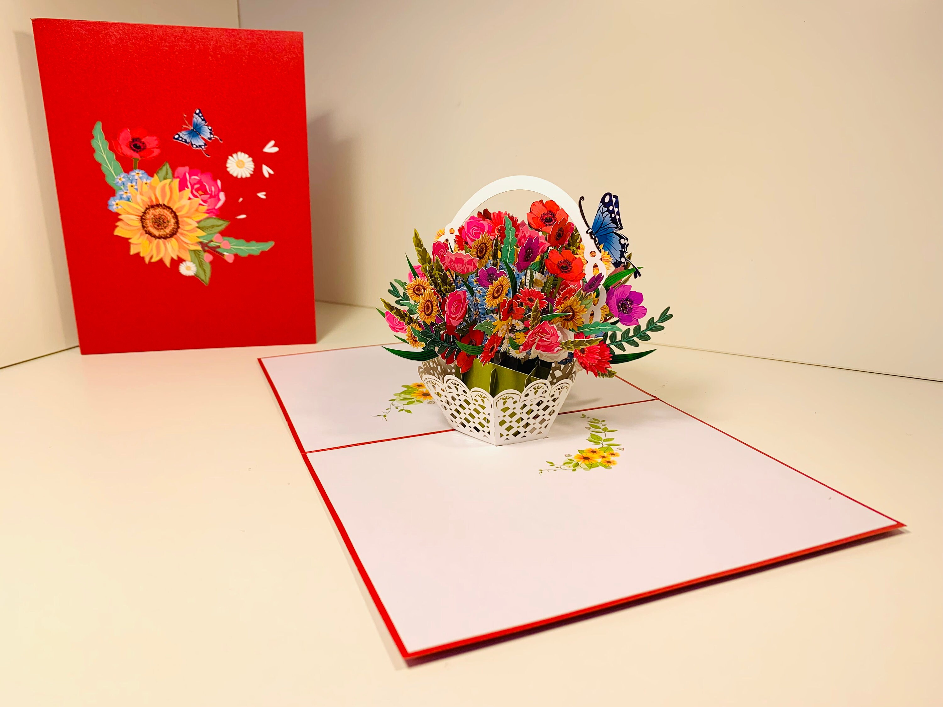 Tarjeta De Felicitación Con Cesta De Flores 3D, Tarjeta Desplegable De Papel Para Todas Las Ocasiones