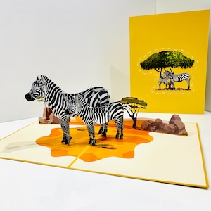 3D-verjaardagskaart moeder en baby zebra - origami handgemaakte verjaardagsuitnodigingskaart - SYDNEY SHOP ONLINE https://origamipopcards.com/