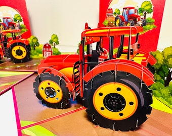 3D Pop Up Grußkarte Roter Traktor Lastwagen - alles Gute zum Geburtstag Perfekt für junge Landwirte Shop Online https://origamipopcards.com/