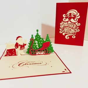 Metallic Christmas Santa Claus & Sleigh 3D Pop Up Greeting Cards - Created by Origami Pop Cards - Handmade with Love - OrigamiPopCards.com