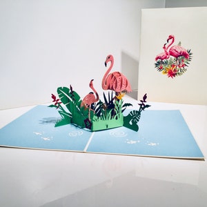 Pink Flamingos Mutter & A Baby Karte - erstellt von Origami Pop Cards Sydney - 3D Papier Pop Up Karten - OrigamiPopCards.com Hand Made with Love
