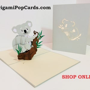Cartão de aniversário 3D com coala australiano - Cartão de convite de aniversário feito à mão em origami - SYDNEY COMPRE ONLINE https://origamipopcards.com/