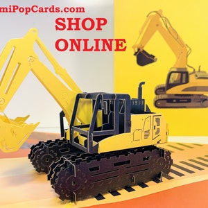Bagger Kran Bagger LKW für Bauarbeiter 3D Pop Up Grußkarte Origami Pop Cards SHOP https://origamipopcards.com/
