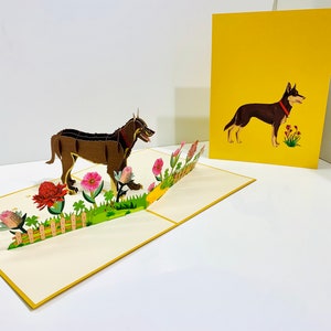 Braune Australian Kelpie Dog Karte - erstellt von Origami Pop Cards Sydney - 3D Papier Pop Up Karten - OrigamiPopCards.com Hand Made With Love