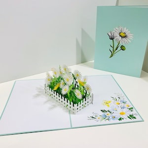 White Daisy Garden Karte - Original von Origami Pop Cards, Sydney Australia - 3D Pop Up Karten - OrigamiPopCards.com Hand Made with Love