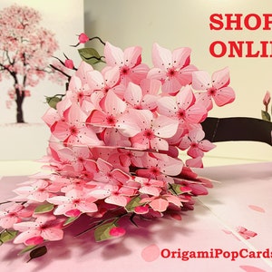Cartão de felicitações pop-up 3D com flor de cerejeira rosa Sakura - Cartões pop de origami Feliz aniversário COMPRE ONLINE https://origamipopcards.com/