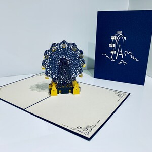Riesenrad Royal Blau & Gelb Karte - Erstellt von Origami Pop Cards Sydney 3D Papier Pop Up Karten - OrigamiPopCards.com Hand Made with Love