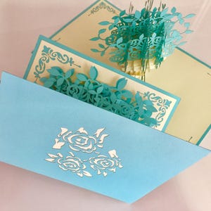 Turquoise Rose Bouquet 3D Happy Birthday Thank You Handmade with Love Origami Pop Cards Shop Online https://origamipopcards.com/