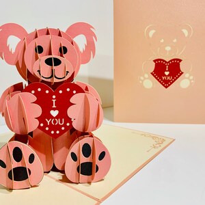 Super süßer Rosa Liebe Teddybär - Hergestellt von Origami Pop Cards Sydney - 3D Papier Pop Up Karten OrigamiPopCards.com Hand Made with Love