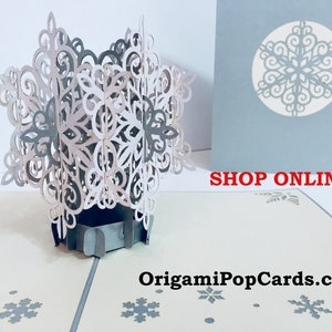 Christmas Snowflake in White & Silver Grey 3D Pop Up Greeting Card - Created by Origami Pop Cards - OrigamiPopCards.com Hand Made With Love