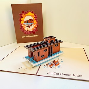 SunCat Hausboote - Ein Traumhaus Perfekt zur Einweihung 3D Pop Up Grußkarte Happy Birthday Shop Online https://origamipopcards.com/