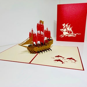 Rote Wikinger Schiff Karte - Erstellt von Origami Pop Cards Sydney Australia - 3D Pop Up Karten - OrigamiPopCards.com Hand Made With Love
