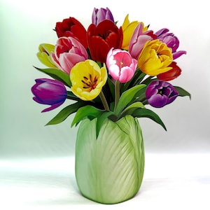 Colourful Tulip Time 3D Pop-Up Flower Bouquet Happy Birthday Hospital Allergy Friendly Origami Pop Cards Shop https://origamipopcards.com/