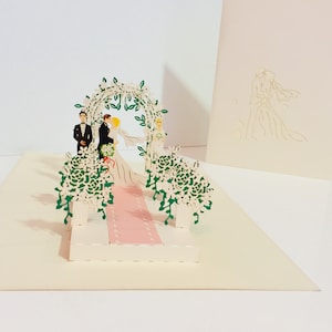 Metallic Ivory Hochzeitsklassiker mit Brautjungfer & Trauzeuge 3D - Erstellt von Origami Pop Cards - OrigamiPopCards.com Hand Made With Love