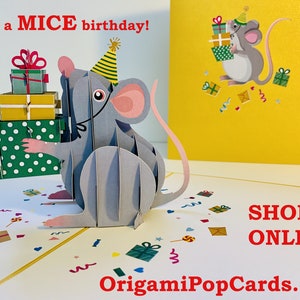 Niedliche Maus GEBURTSTAGS-Karte - erstellt von Origami Pop Cards Sydney Australia 3D Papier Pop Up Karten - OrigamiPopCards.com Hand Made With Love