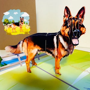 Cartão de felicitações pop-up 3D pastor alemão feliz aniversário perfeito para amantes de cães feito à mão com amor compre online https://origamipopcards.com/