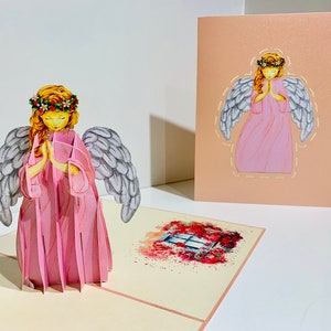 Anjo da Guarda Rosa em Oração - Cartão Pop Up com amor