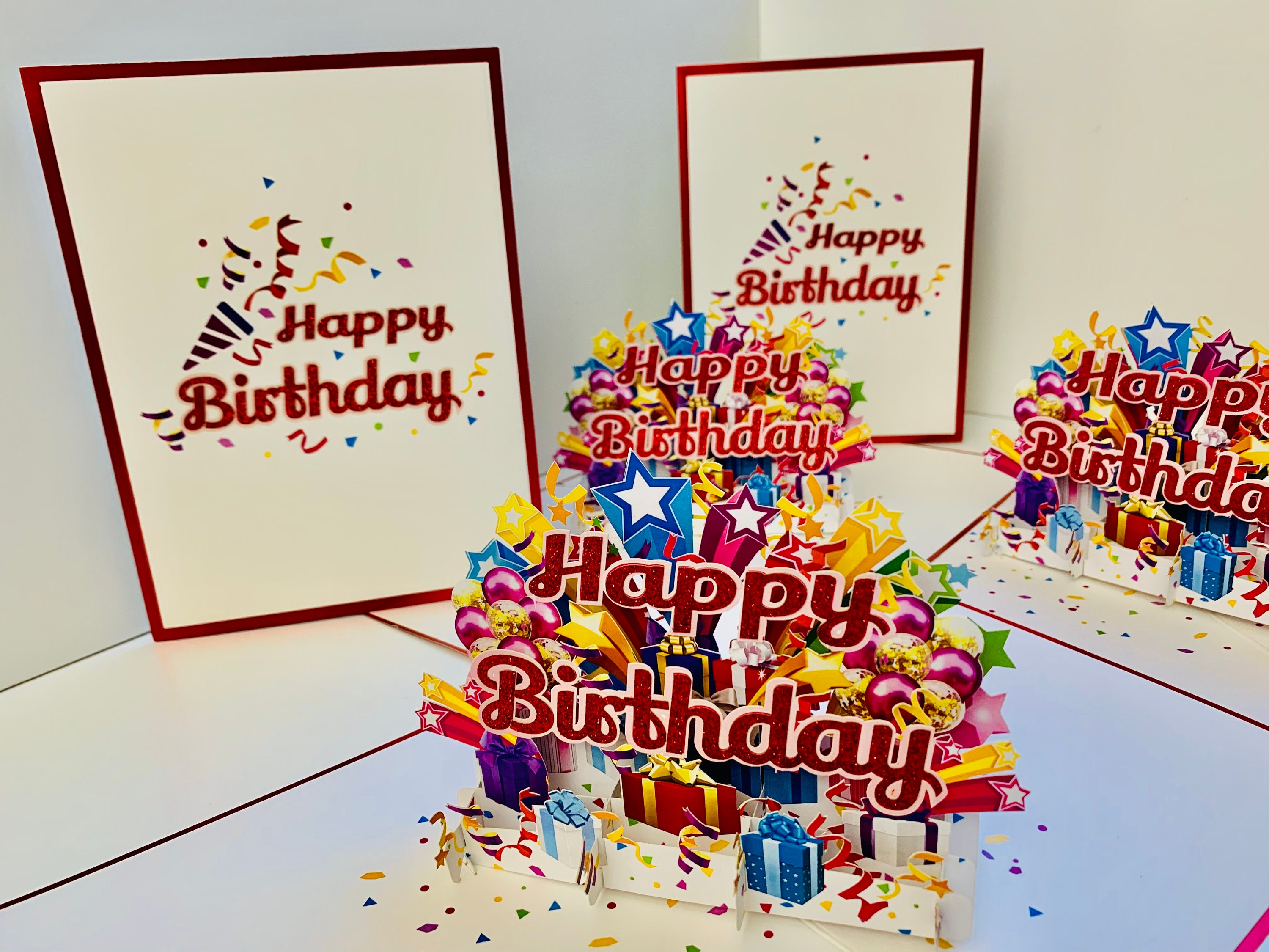 Luxury Red Happy Birthday With Presents 3D Pop up Card - Created