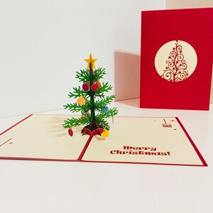 Cartões comemorativos pop-up 3D metálicos em formato de árvore de Natal tradicional pequena - Criados por Origami Pop Cards - Feitos à mão com amor - OrigamiPopCards.com