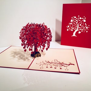 Riesige rote Baum der Liebe Herzen Karte - erstellt von Origami Pop Cards 3D Papier Pop Up Karten - OrigamiPopCards.com Hand Made with Love