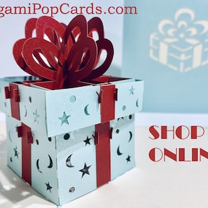 Cartão gigante turquesa para presente de aniversário 3D pop-up - Compre online www.origamipopcards.com Cartão comemorativo feito à mão