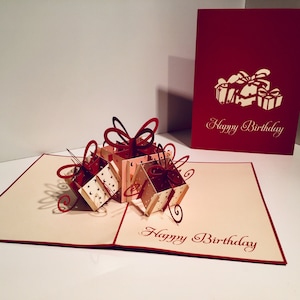 Rote Dreifache Geburtstagsgeschenk Karte - erstellt von Origami Pop Cards Sydney - 3D Papier Pop Up Karten - OrigamiPopCards.com Hand Made With Love