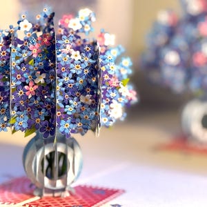 Forget Me Not or Indigo Blue Flowers Vase 3D Pop Up Greeting Card Happy Birthday Origami Pop Cards Shop Online https://origamipopcards.com/