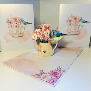 Regador vintage com rosas 3D Pop Up Origami Cartão de felicitações Feliz aniversário Dia das Mães Amor COMPRE ONLINE https://origamipopcards.com/