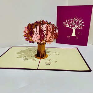 Sakura Kirschblütenbaum rosa & lila Karte - erstellt von Origami Pop Cards 3D Papier Pop Up Karten - OrigamiPopCards.com Hand Made With Love