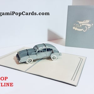 Graue klassische Vintage Auto Karte - erstellt von Origami Pop Cards Sydney - 3D Papier Pop Up Karten - OrigamiPopCards.com Hand Made With Love