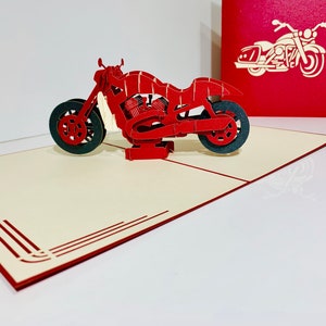 Rote Motorrad Karte - erstellt von Origami Pop Cards Sydney Australia - 3D Papier Pop Up Karten - OrigamiPopCards.com Hand Made With Love