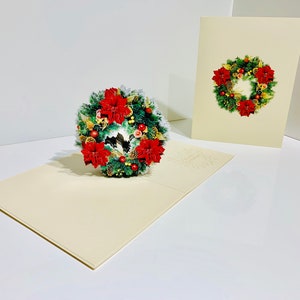 Wunderschöner Weihnachtskranz mit Weihnachtssternen - Hergestellt von Origami Pop 3D Karten Hand Made With Love Online https://origamipopcards.com/