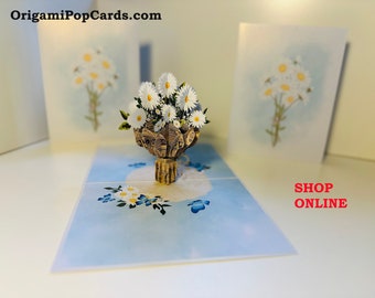 Sweetheart White Daisy Bouquet Perfect for Spring Season 3D Pop Up Greeting Card Shop Origami Pop Cards Online https://origamipopcards.com/