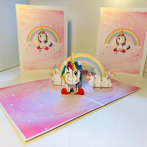 Liefje baby eenhoorn sterren 3D verjaardagswenskaart origami handgemaakte leuke pop-up verjaardagskaart SHOP ONLINE https://origamipopcards.com/