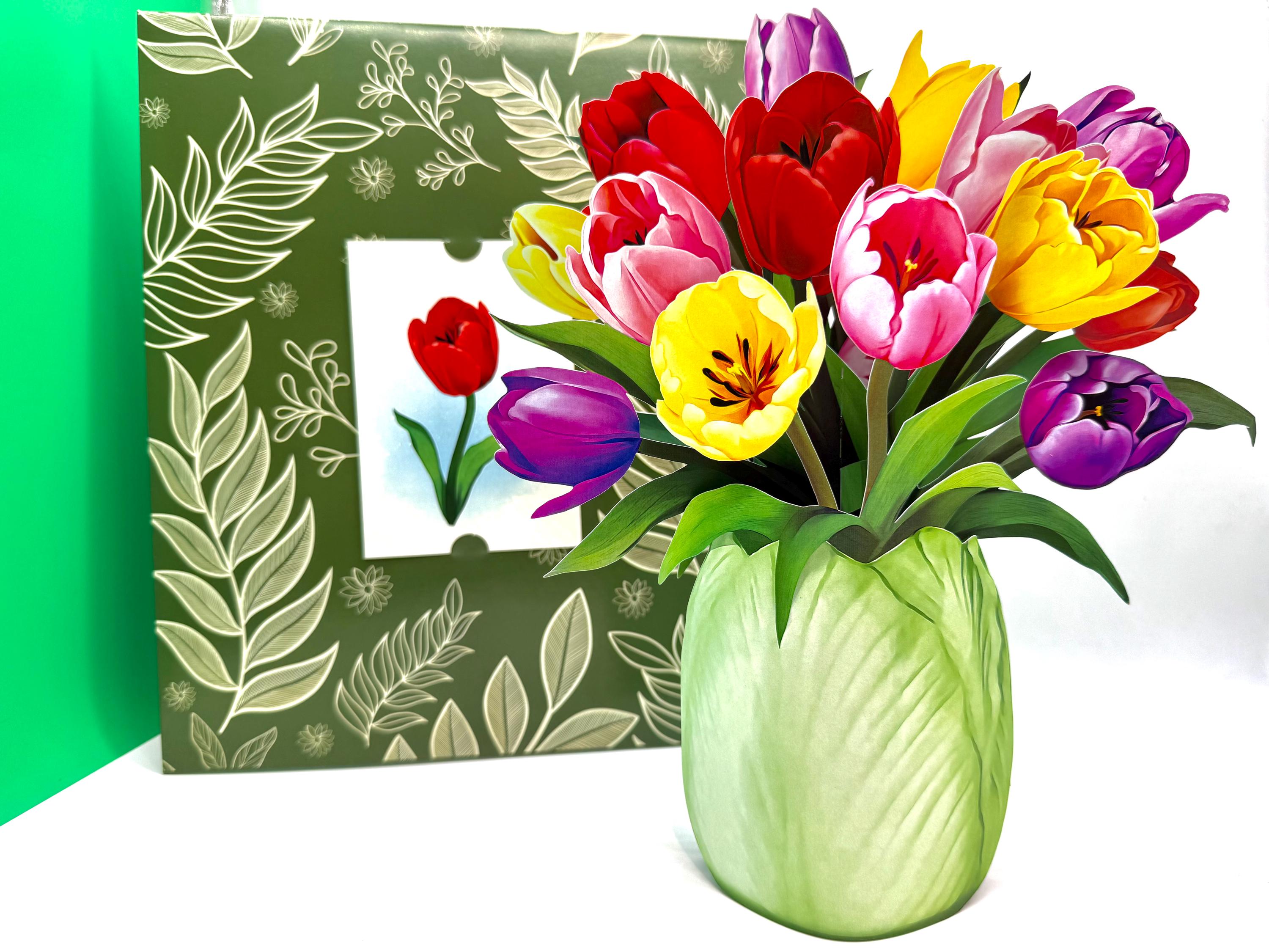 Colourful Tulip Time 3D Pop-up Flower Bouquet Happy Birthday