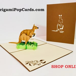 Carte de voeux d'anniversaire 3D kangourou australien Carte d'invitation d'anniversaire en origami faite main SYDNEY SHOP ONLINE Love https://origamipopcards.com