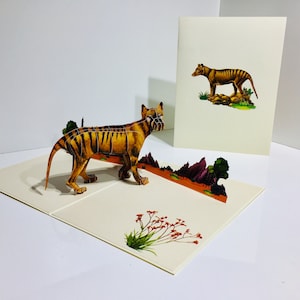 Cartão Tigre da Tasmânia, Animal Selvagem Australiano - Criado por Origami Pop Cards Pop Up Feito à Mão com Amor Compre Online https://origamipopcards.com/