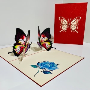 Rot rosa Schmetterlinge Karte - erstellt von Origami Pop Cards Sydney Australia 3D Papier Pop Up Karten - OrigamiPopCards.com Hand Made With Love