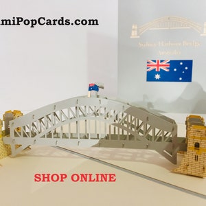 Cartão da Ponte do Porto de Sydney - Criado por Origami Pop Cards Sydney Austrália Cartões pop-up de papel 3D - OrigamiPopCards.com Feito à mão com amor