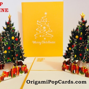 Árvore de Natal 3D estilo vitoriano clássico em ouro metálico - Criado por OrigamiPopCards - Cartões pop-up de papel mágico 3D - Amor por cartão de Natal