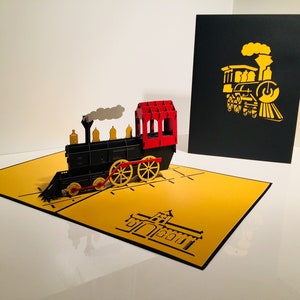 Gold & Schwarz Lokomotive Zug - Erstellt von Origami Pop Cards Sydney - 3D Papier Pop Up Karten - OrigamiPopCards.com Hand Made With Love