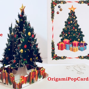 Metallic Victorian Classic Style Christmas Tree 3D Pop Up Greeting Card - Handmade by Origami Pop Cards Love https://origamipopcards.com/