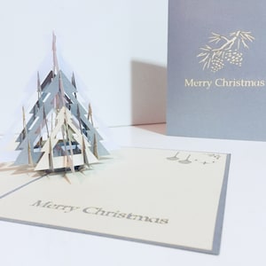 Metallic Large Christmas Tree in White & Silver Grey 3D Pop Up Greeting Cards - Created by Origami Pop Cards with Love - OrigamiPopCards.com