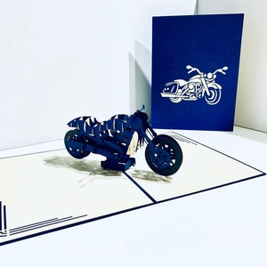 Royal Blau Motorrad Karte - erstellt von Origami Pop Cards Sydney Australia - 3D Papier Pop Up Karten - OrigamiPopCards.com Hand Made With Love