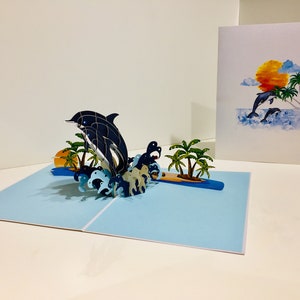 Mother & Baby Dolphins Card - Created by Origami Pop Cards - 3D Magical Paper Pop Up Cards - Sydney Australia. OrigamiPopCards.com